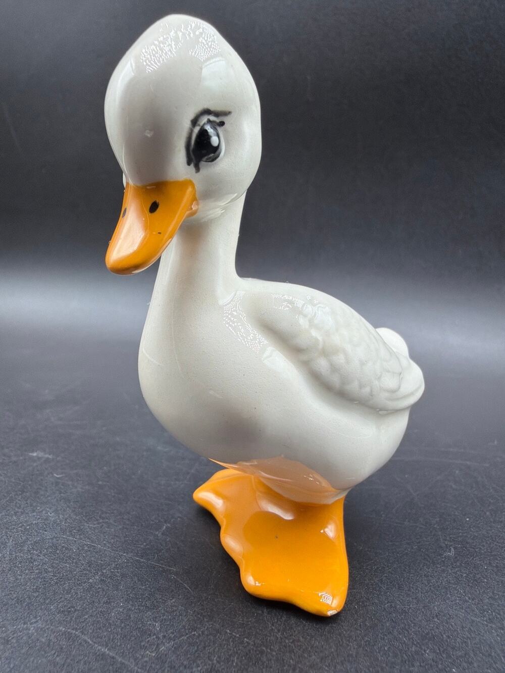 Vintage White Goose Duck Porcelain Figurine Big Eyes Orange Feet Japan 3”